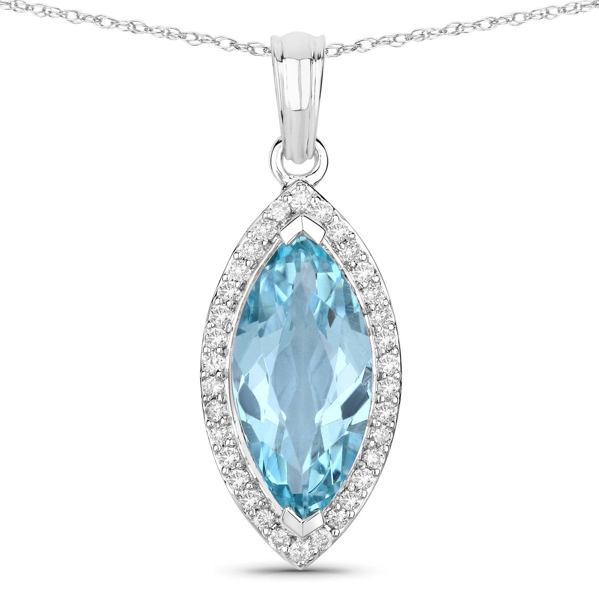 Colgante de oro blanco de 14 quilates con aguamarina auténtica de 2,55 quilates y diamantes blancos