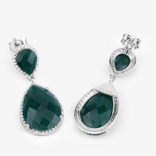 Pendientes de plata de ley .925 con topacio blanco y esmeralda teñida de 19,42 quilates