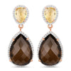 20.80 Carat Genuine Smoky Quartz and Citrine 925 Sterling Silver Earrings