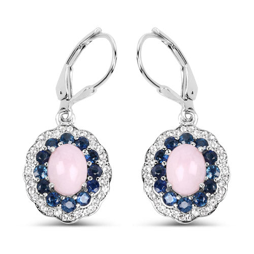 Pendientes de plata de ley .925 con ópalo auténtico de 4.00 quilates, zafiro rosa, azul y topacio blanco