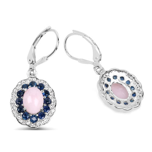 Pendientes de plata de ley .925 con ópalo auténtico de 4.00 quilates, zafiro rosa, azul y topacio blanco