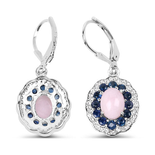 Pendientes de plata de ley .925 con ópalo auténtico de 4.00 quilates, zafiro rosa, azul y topacio blanco