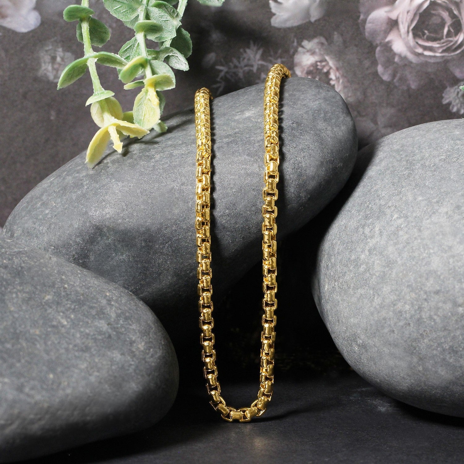 Cadena redonda de oro amarillo de 14k de 3,4 mm