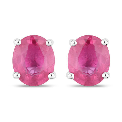 Pendientes de Oro Blanco de 14K con Rubí Genuino de 0,60 Quilates