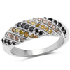 0.63 Carat Genuine Champagne Diamond, Yellow Diamond & Black Diamond .925 Sterling Silver Ring