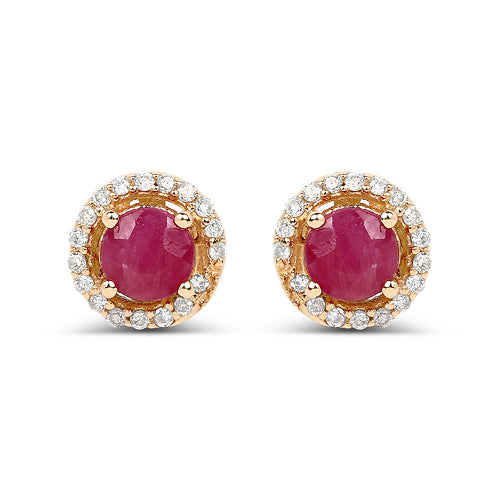 0.71 Carat Genuine Ruby and White Diamond 14K Yellow Gold Earrings - image 5 of 11