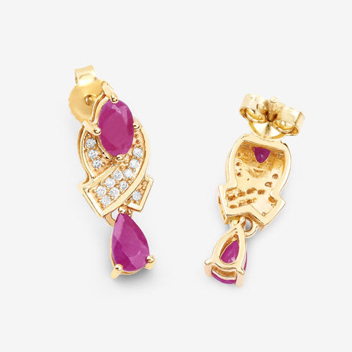 Pendientes de oro amarillo de 14 quilates con rubí genuino de 1,12 quilates y diamantes blancos