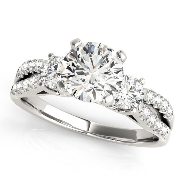 Anillo de compromiso de oro blanco de 14k con vástago dividido, 3 diamantes redondos (2 quilates en total)