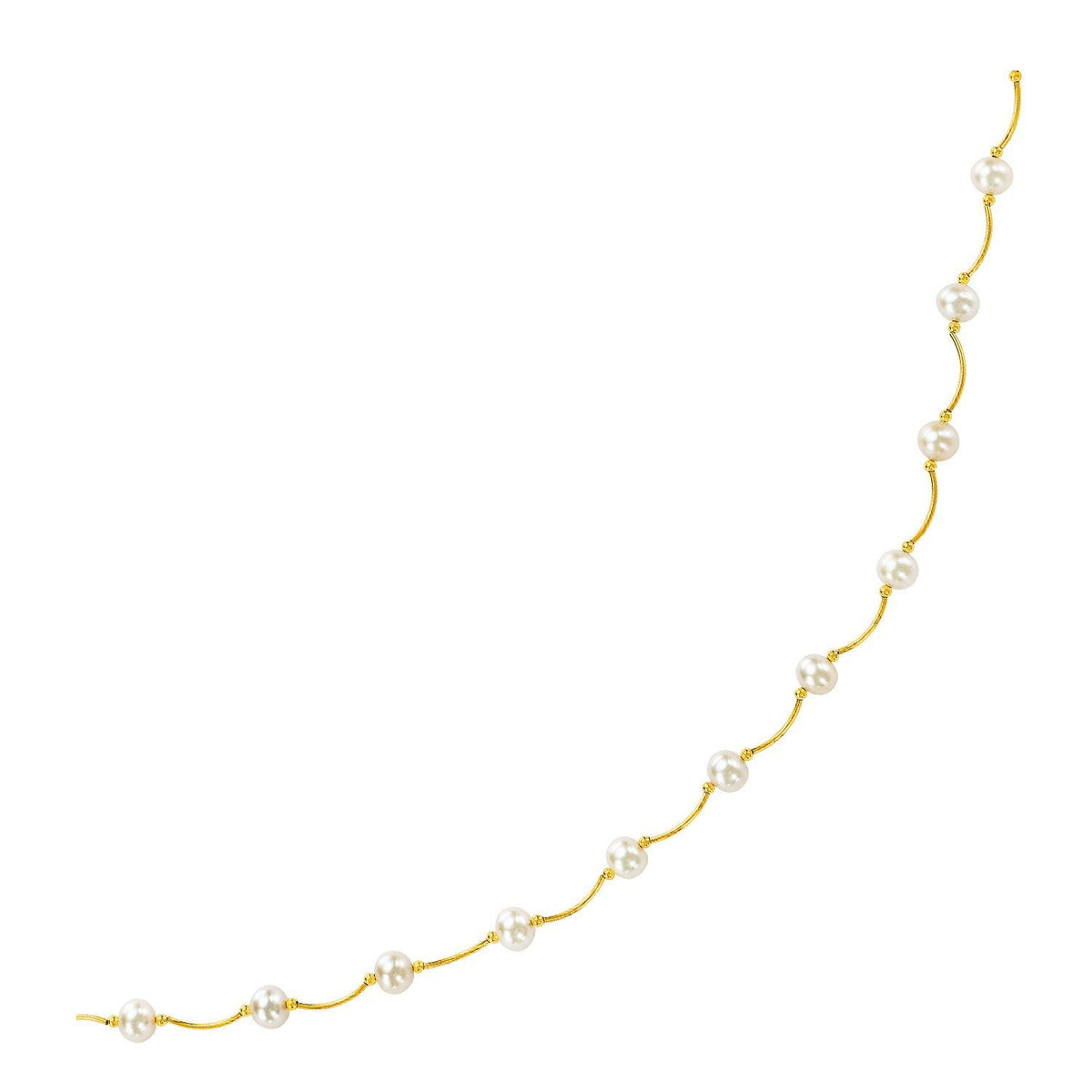 Collar de Eslabones en Arco de Oro Amarillo de 14k con Perlas Blancas