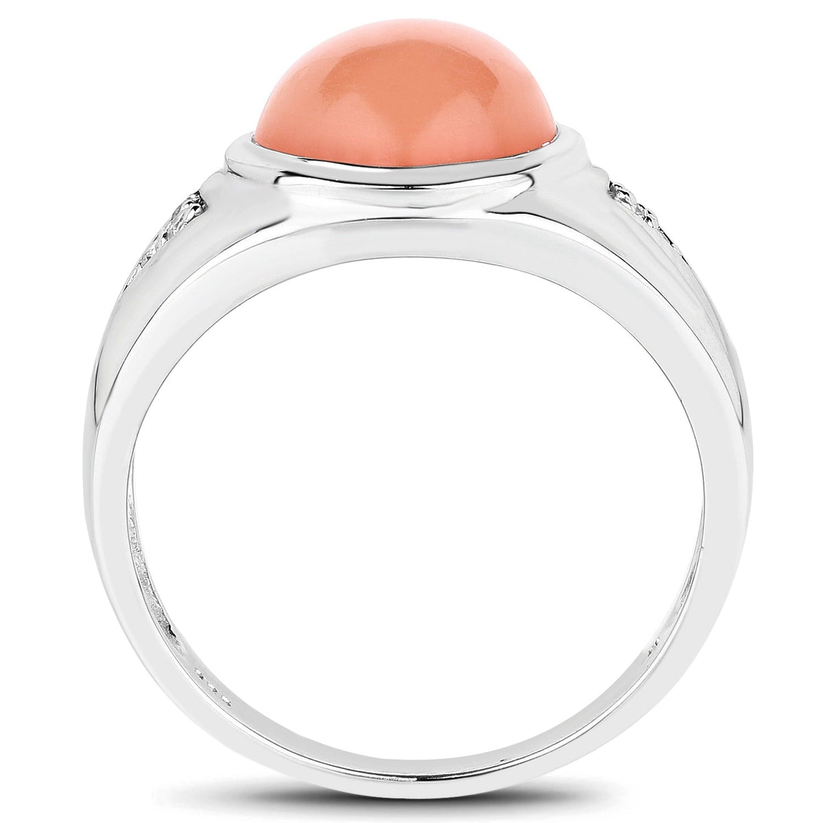 Anillo de plata de ley .925 con piedra lunar melocotón auténtica de 6.59 quilates y topacio blanco