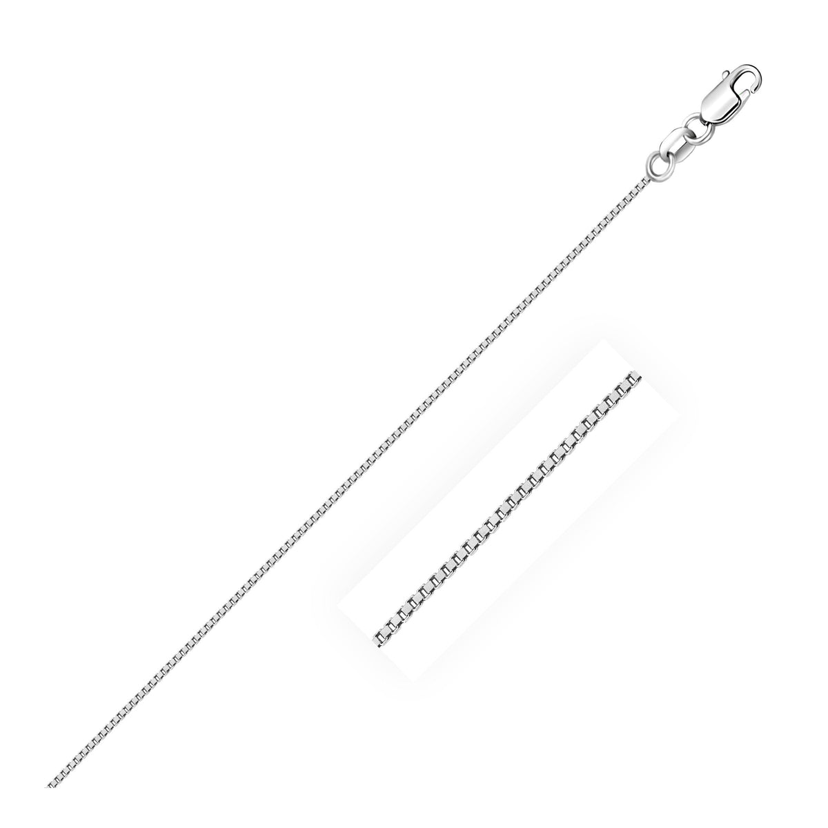Cadena de oro blanco de 18k, eslabón cuadrado, 0,6 mm