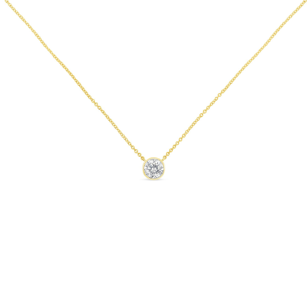 10K Yellow Gold 1/3 Carat Round Brilliant-Cut Diamond Modern Bezel-Set Solitaire 16"-18" Pendant Necklace (H-I Color, SI2-I1 Clarity)