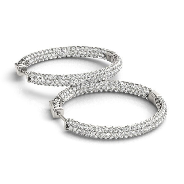 Pendientes de aro de oro blanco de 14 quilates con dos filas de diamantes engastados en pavé (7 quilates de peso total)