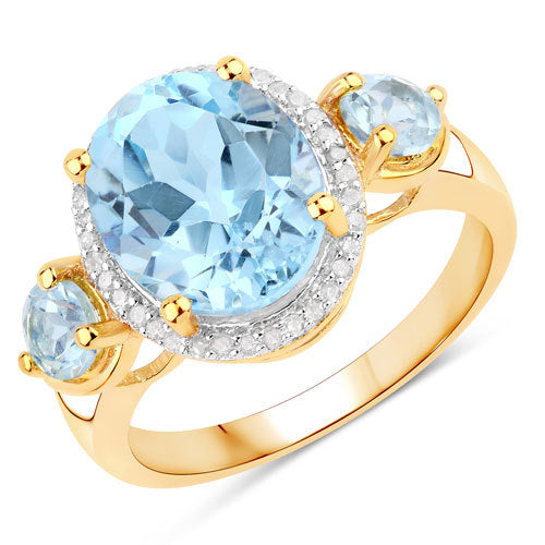 Anillo de plata de ley .925 con topacio azul genuino de 4.779 quilates y diamantes blancos