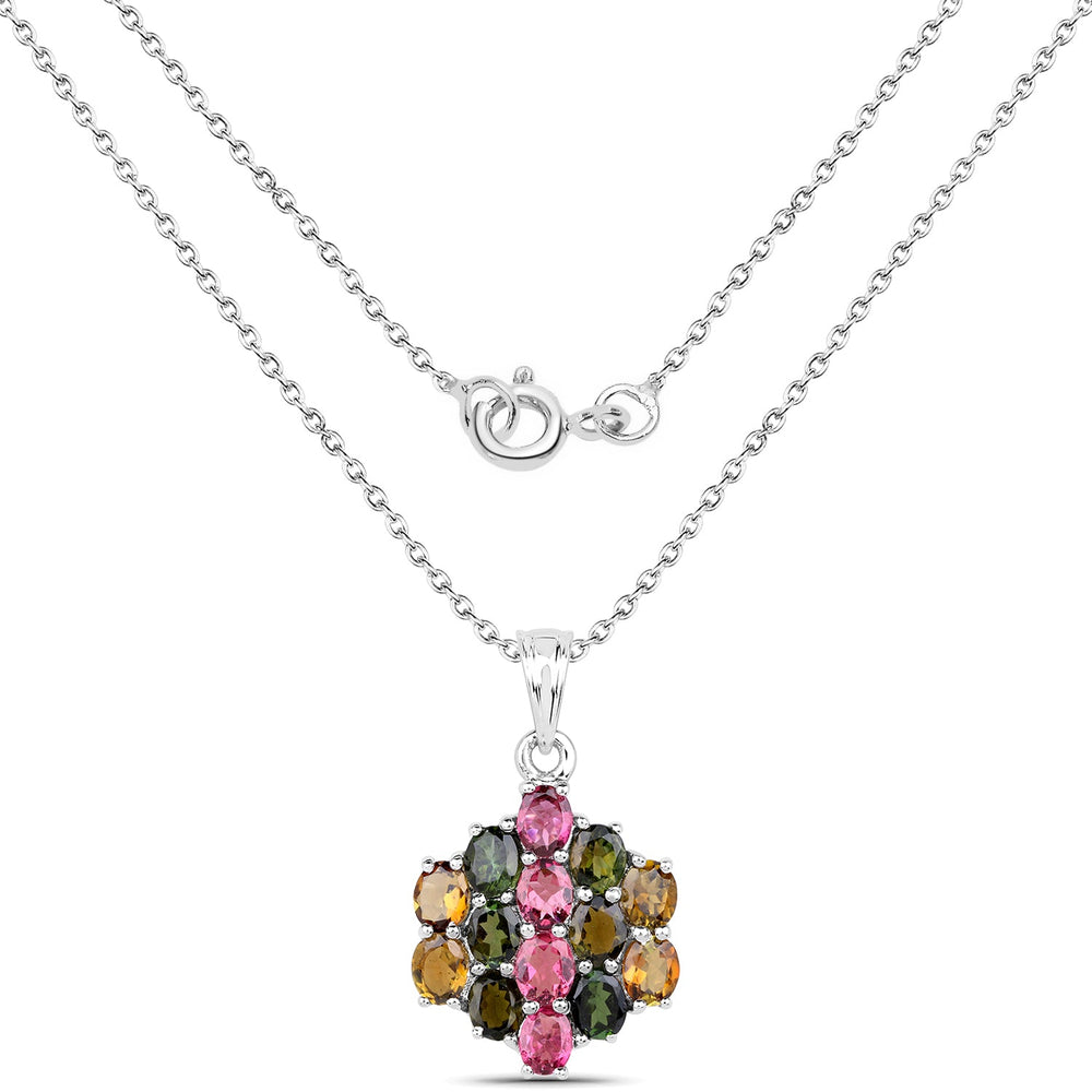 4.34 Carat Genuine Pink Tourmaline, Green Tourmaline & Brown Tourmaline .925 Sterling Silver Pendant