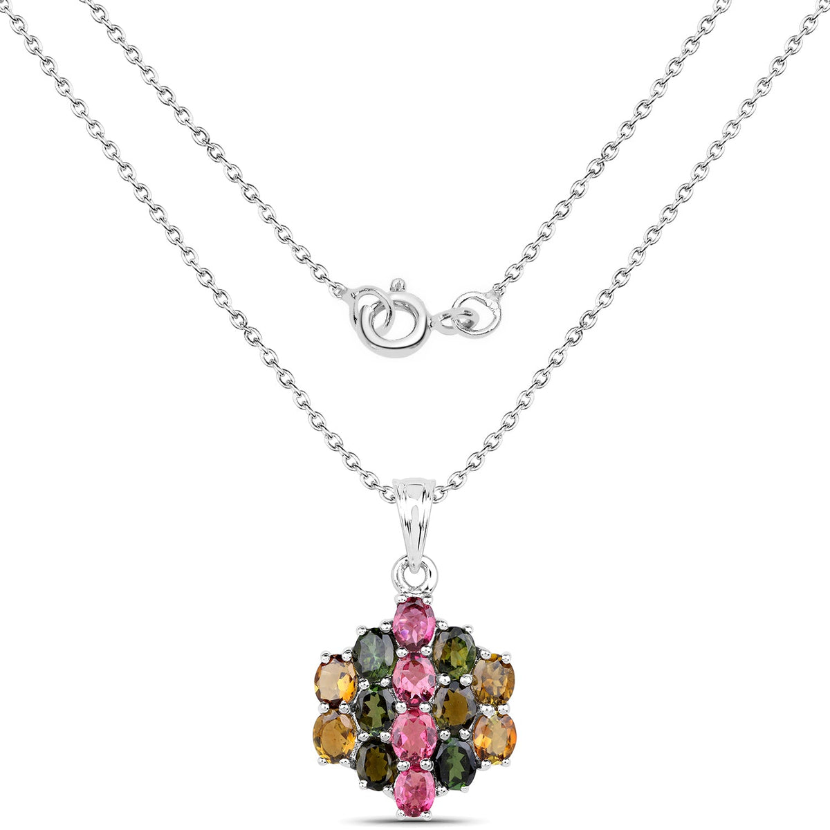Colgante de plata de ley .925 con turmalina rosa, turmalina verde y turmalina marrón genuinas de 4.34 quilates