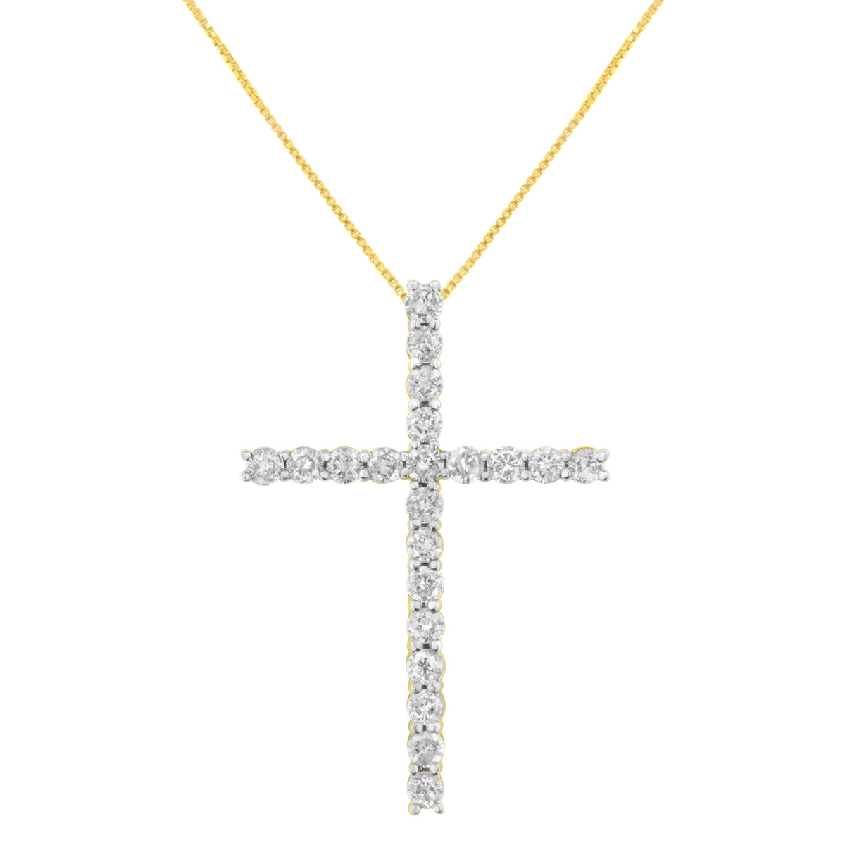 Colgante de cruz de oro amarillo de 10K chapado en plata de ley .925 con diamante de corte redondo de 4.0 Cttw (color J-K, claridad I1-I2) - 18"
