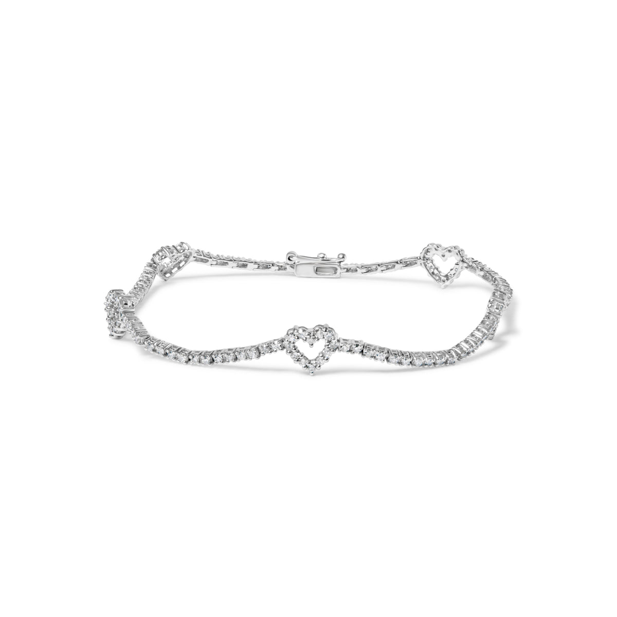 Pulsera tipo brazalete de oro blanco de 14 quilates con 1 1/2 quilates de diamante, motivo de corazones (color H-I, claridad I1-I2) - 7.5 pulgadas