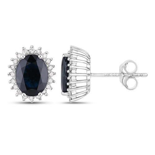 Aretes de oro blanco de 14 quilates con zafiros azules genuinos de 3.32 quilates y diamantes blancos