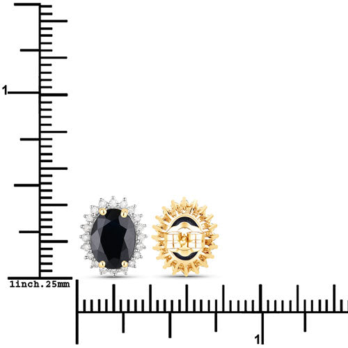 Pendientes de oro amarillo de 14 quilates con zafiro azul genuino de 3,32 quilates y diamantes blancos