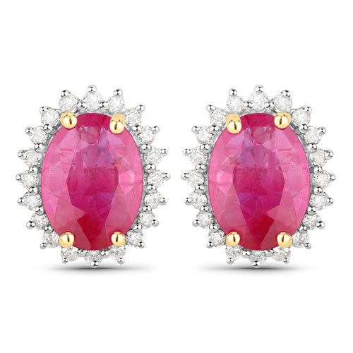 Pendientes de oro amarillo de 14 quilates con rubí genuino de 3,14 quilates y diamantes blancos