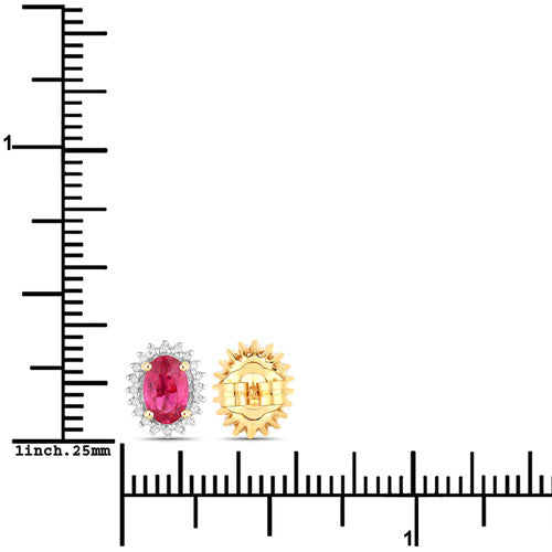 Pendientes de oro amarillo de 14 quilates con rubí auténtico de 1,16 quilates y diamantes blancos