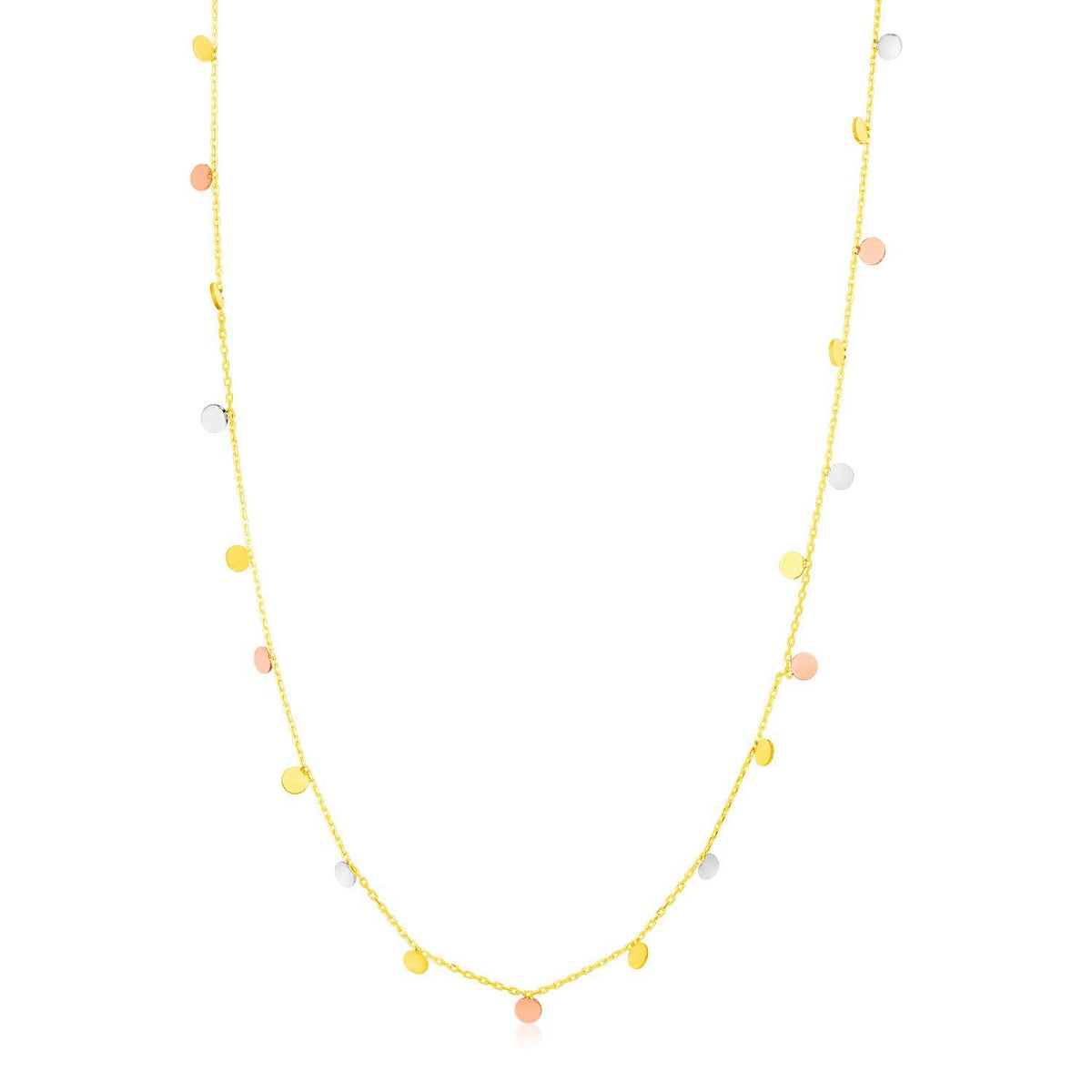 Collar de oro tricolor de 14K con círculos colgantes