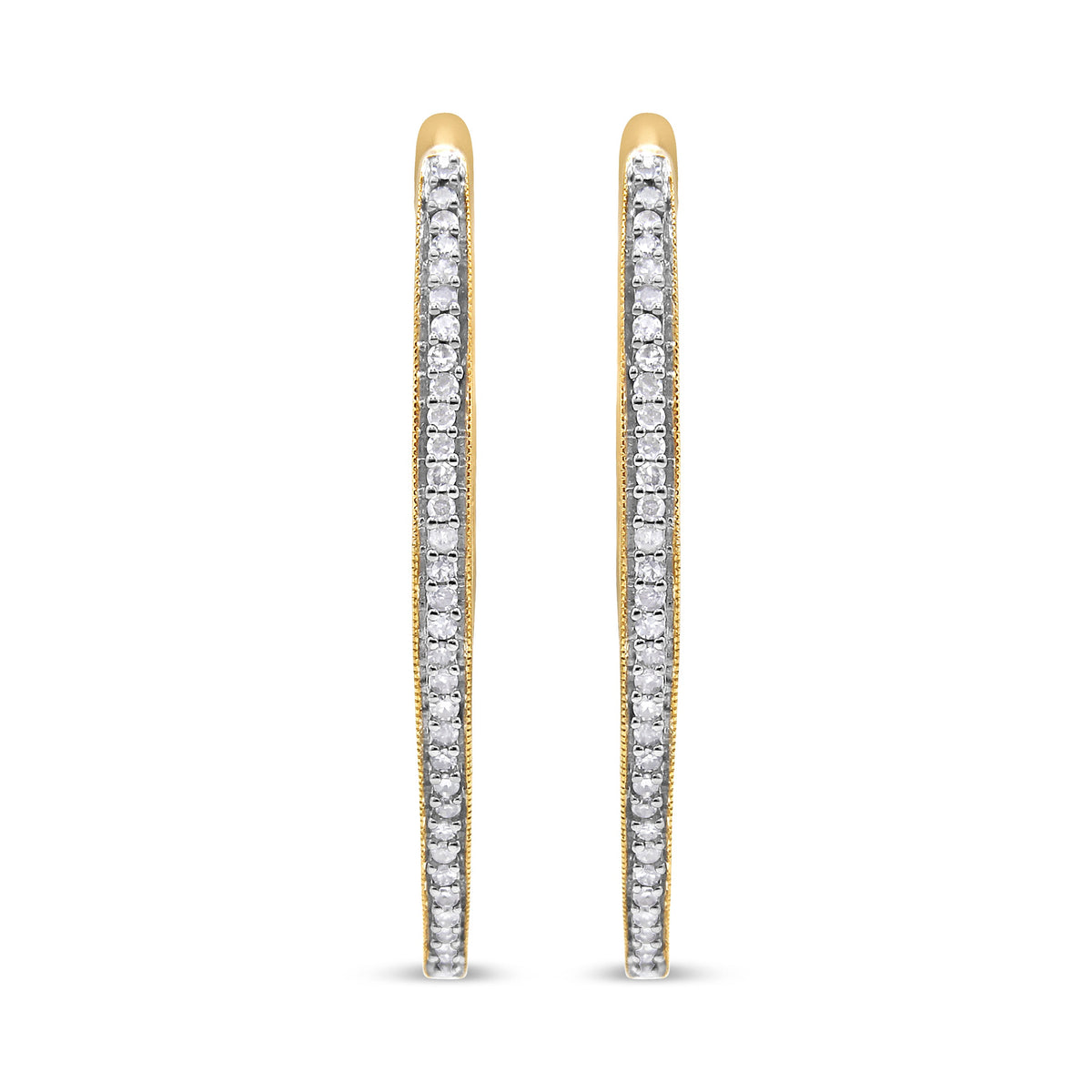 Pendientes de oro amarillo de 10 quilates con diamantes de talla redonda (1 quilate total, color I-J, claridad I2-I3)