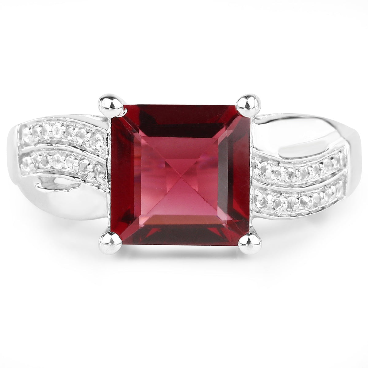 2.99 Carat Genuine Garnet and White Topaz .925 Sterling Silver Ring - image 3 of 6