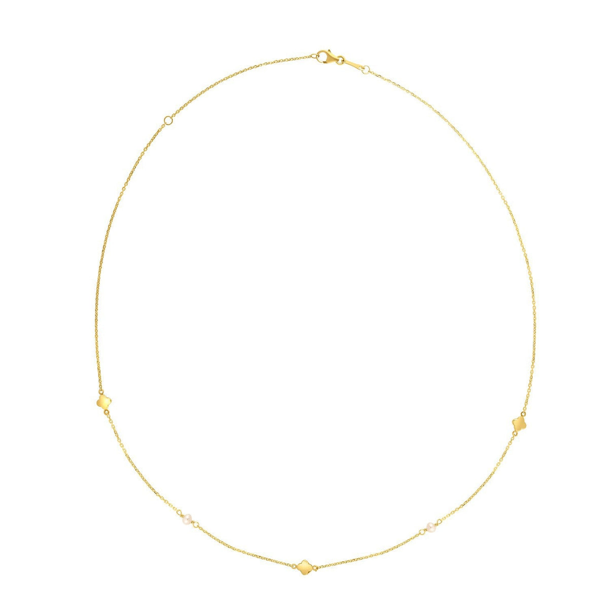 Collar de trébol con perlas de oro amarillo de 14k