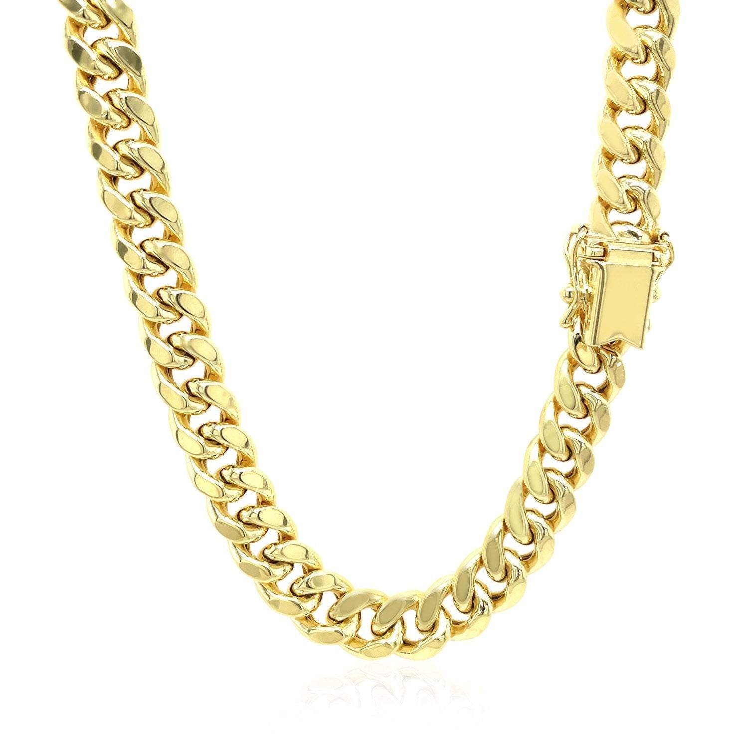 Cadena Cubana de Miami Semisólida de Oro Amarillo de 14k de 7.5mm