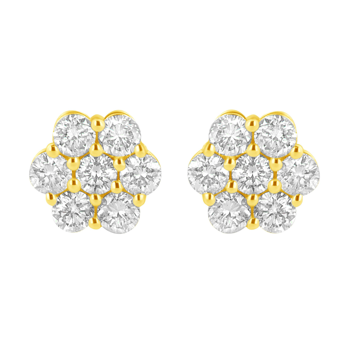 Pendientes de flor de diamante de oro amarillo de 14 K y 1,0 quilates (color J-K, claridad I1-I2)