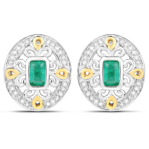 Pendientes de plata de ley .925 con auténticas esmeraldas de Zambia de 0,69 quilates y diamantes blancos