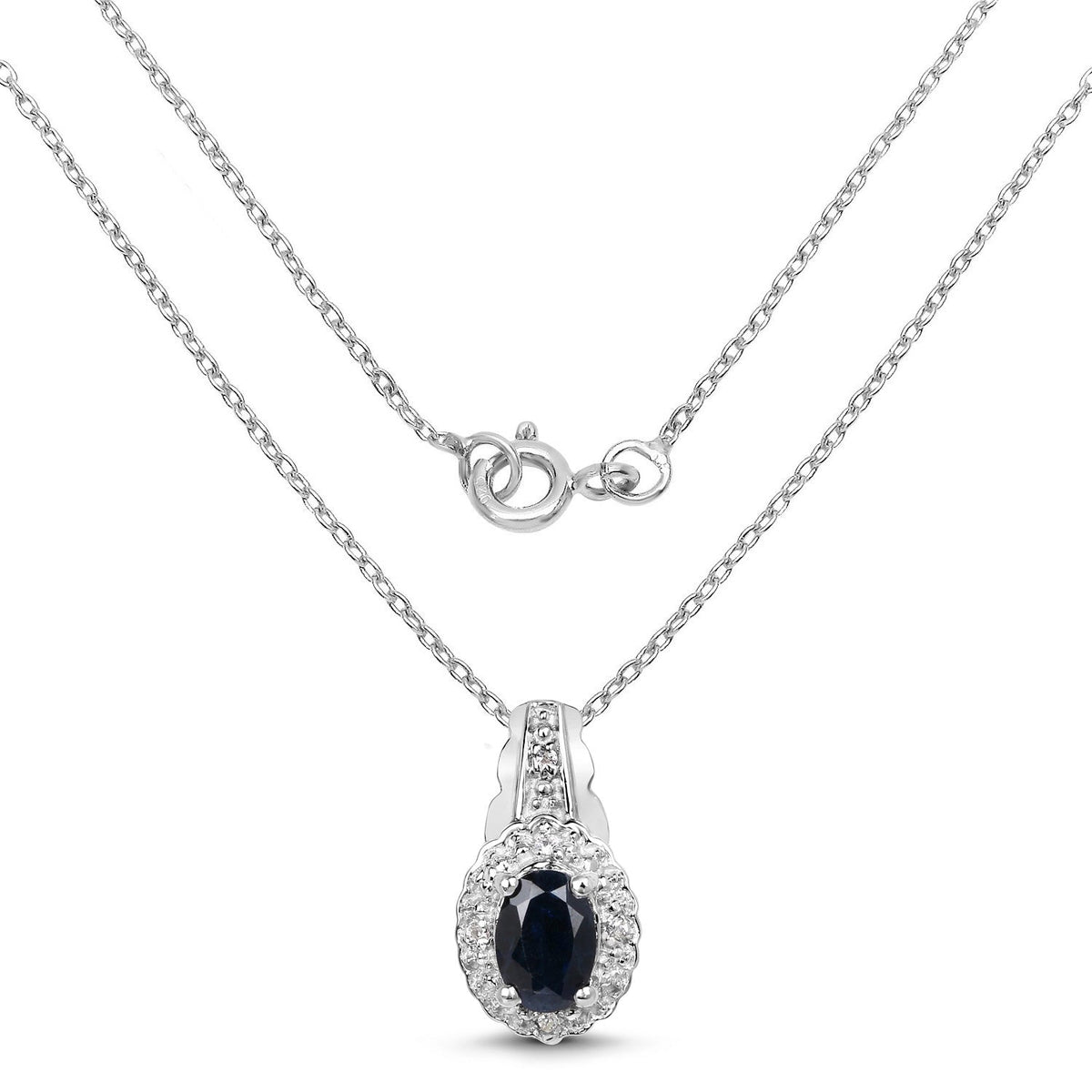 0.98 Carat Genuine Blue Sapphire and White Topaz .925 Sterling Silver Pendant - изображение 2 из 4