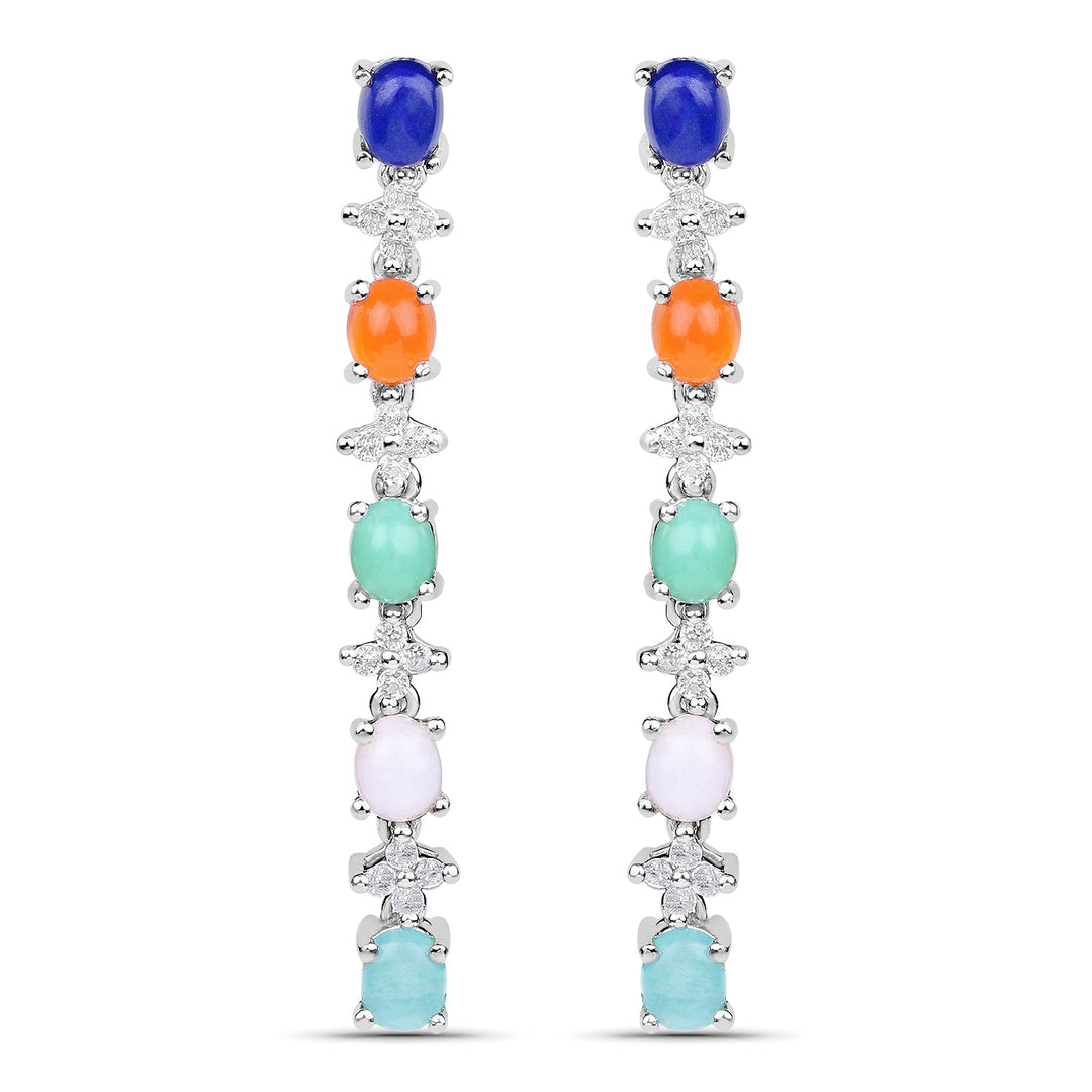 4.40 Carat Genuine Multi Stone .925 Sterling Silver Earrings