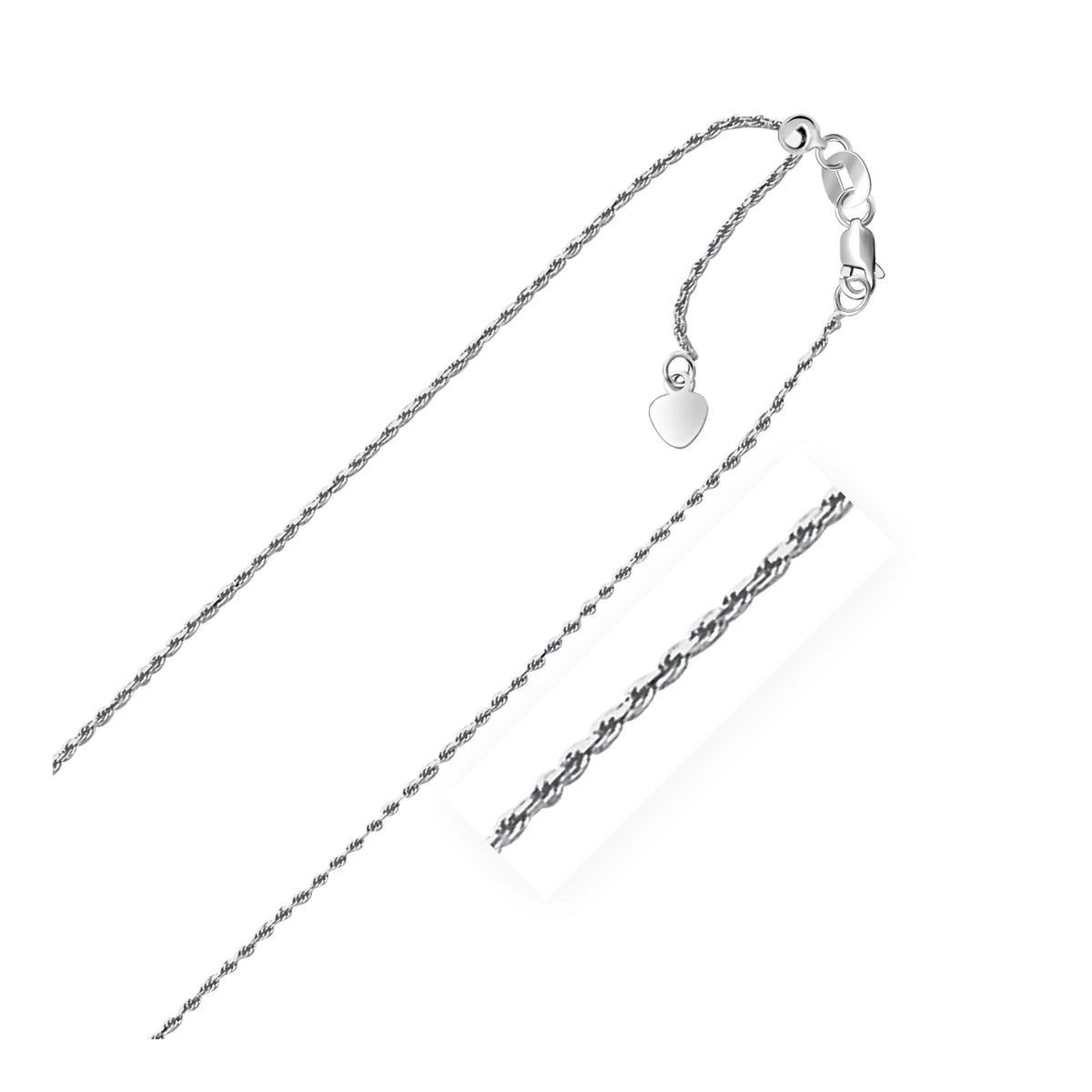 Cadena de soga ajustable de oro blanco de 10k de 1.0mm