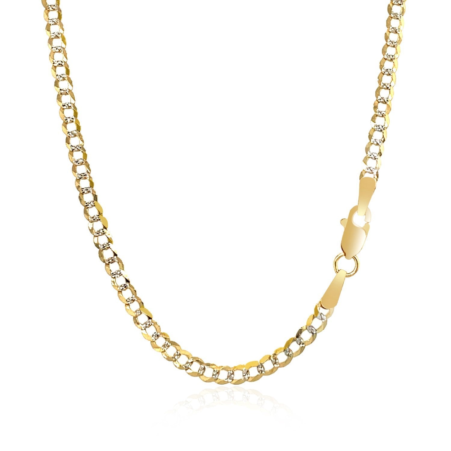 Cadena de eslabones cubanos de oro bicolor de 14k y 2.6 mm con pavé