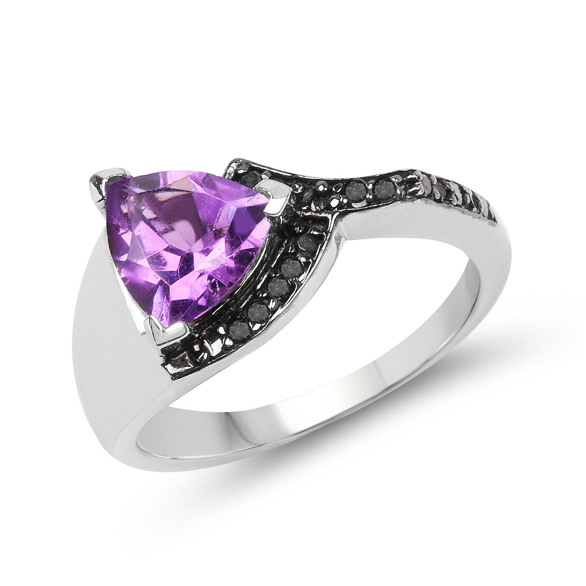 Anillo de plata esterlina .925 con amatista genuina de 1.55 quilates y diamante negro