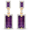 18K Yellow Gold Plated 6.01 Carat Genuine Emerald and White Topaz .925 Sterling Silver Earrings