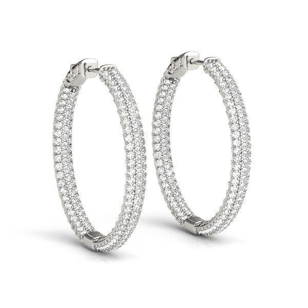 Pendientes de aro de oro blanco de 14 quilates con dos filas de diamantes engastados en pavé (7 quilates de peso total)