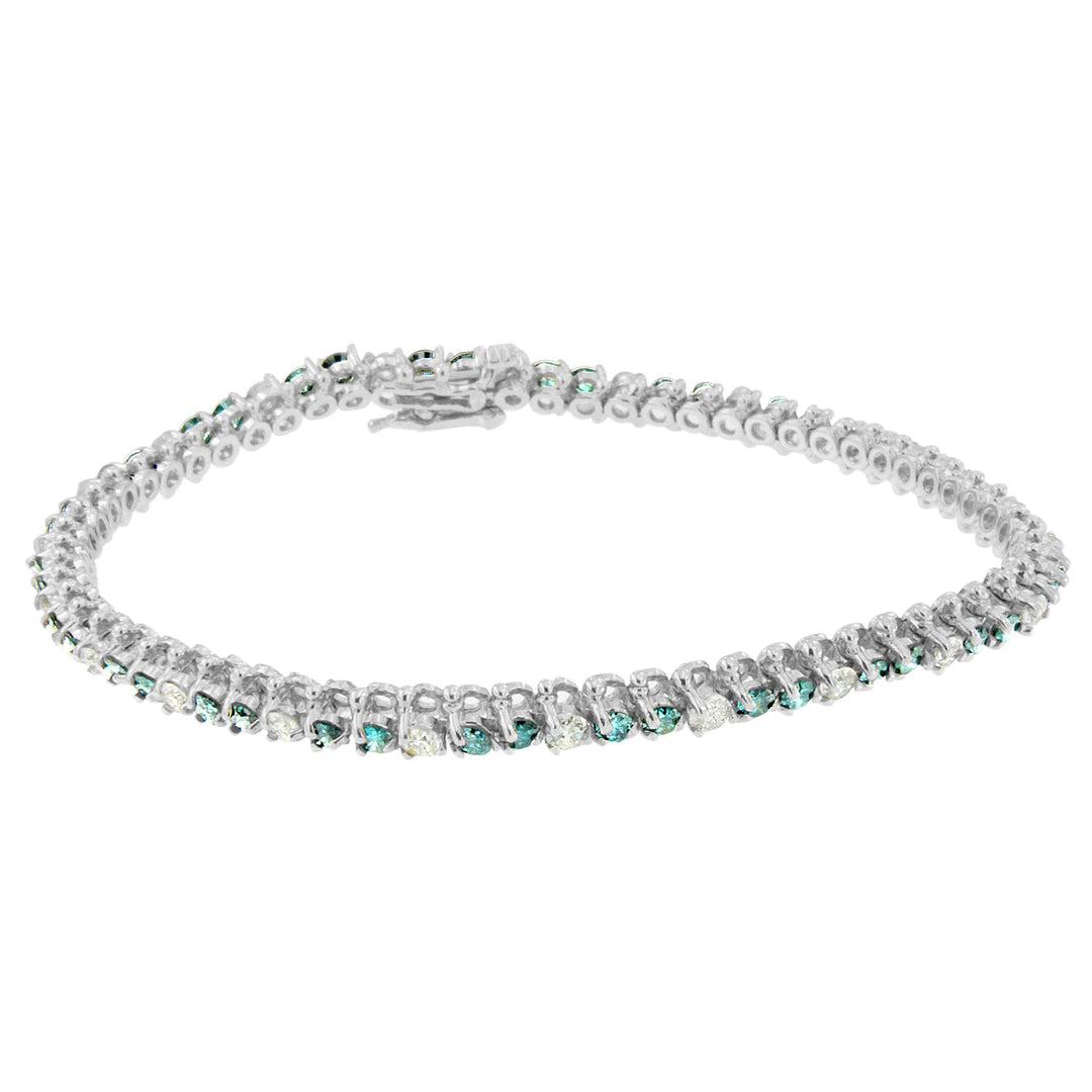 14K White Gold 4 5/8 Cttw Alternating White and Blue Diamond Martini Set Tennis Bracelet (H-I Color, I1-I2 Clarity) - 7" Inches