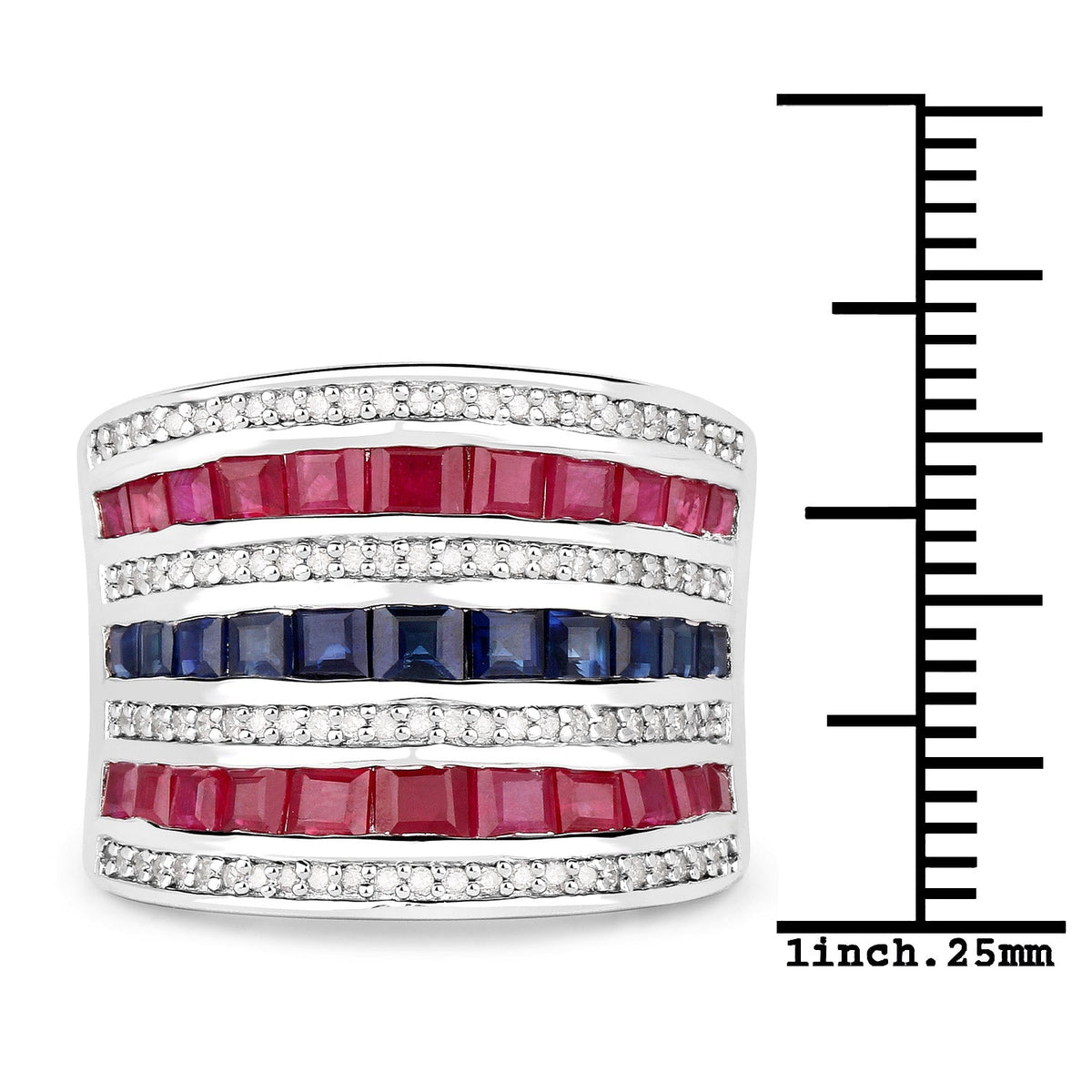 Anillo de Plata de Ley .925 con Piedras Múltiples Genuinas de 3.36 Quilates
