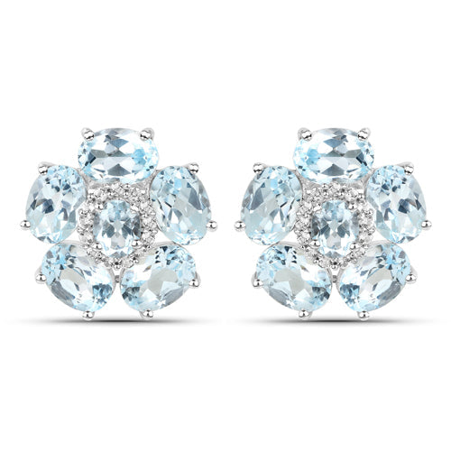 Pendientes de plata de ley .925 chapados en oro blanco de 18K con topacio azul auténtico de 10.48 quilates y topacio blanco