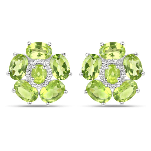 Pendientes de plata de ley .925 con peridoto auténtico de 9,26 quilates y topacio blanco, bañados en oro blanco de 18K