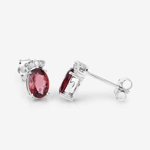 Pendientes de 1,35 quilates de turmalina rosa auténtica y diamante blanco en oro blanco de 14 quilates