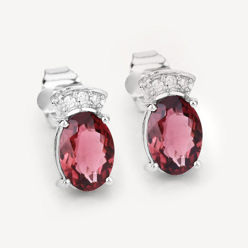 Pendientes de 1,35 quilates de turmalina rosa auténtica y diamante blanco en oro blanco de 14 quilates