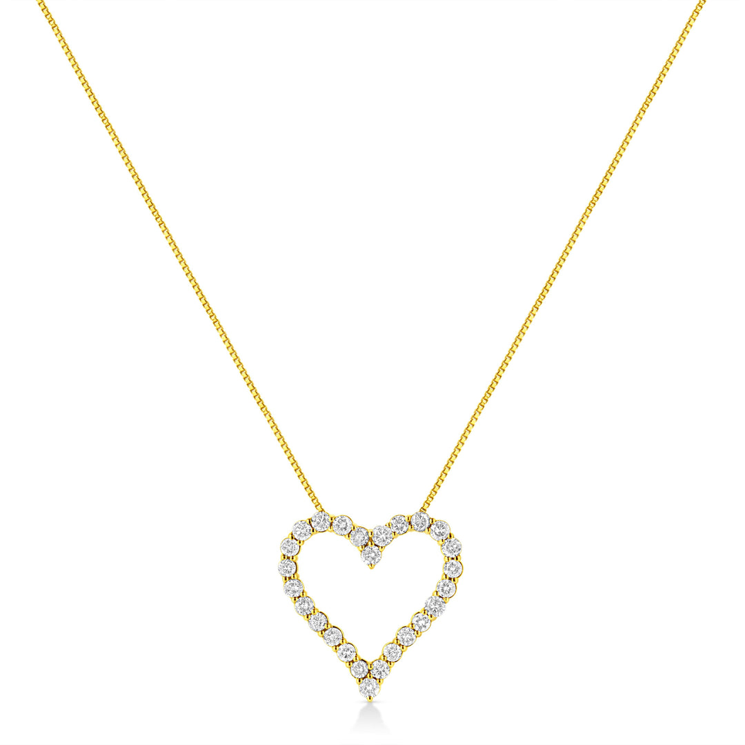 14K Yellow Gold Plated .925 Sterling Silver 2.00 Cttw Shared Prong-Set Round Brilliant-Cut Diamond Open Heart 18" Pendant Necklace (K-L Color, I2-I3 Clarity)
