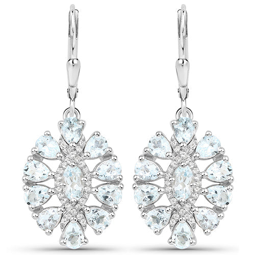 Pendientes de plata de ley .925 con aguamarina auténtica de 2.93 quilates y topacio blanco