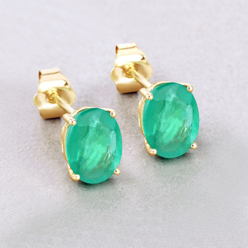 Pendientes de oro amarillo de 10 quilates con esmeralda genuina de Zambia de 2,40 quilates