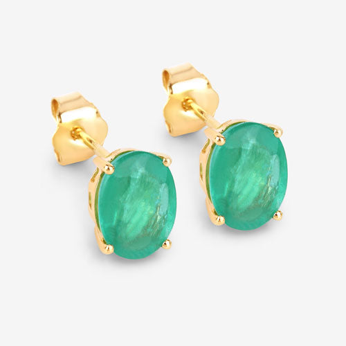 Pendientes de oro amarillo de 10 quilates con esmeralda genuina de Zambia de 2,40 quilates